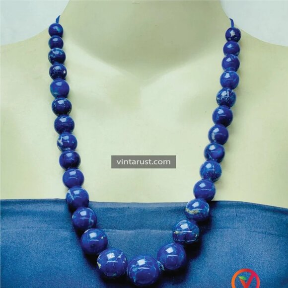 Lapis Lazuli Blue Bead NecklaceVintage Lapis Stone Single Strand Graduated - Picture 5 of 8